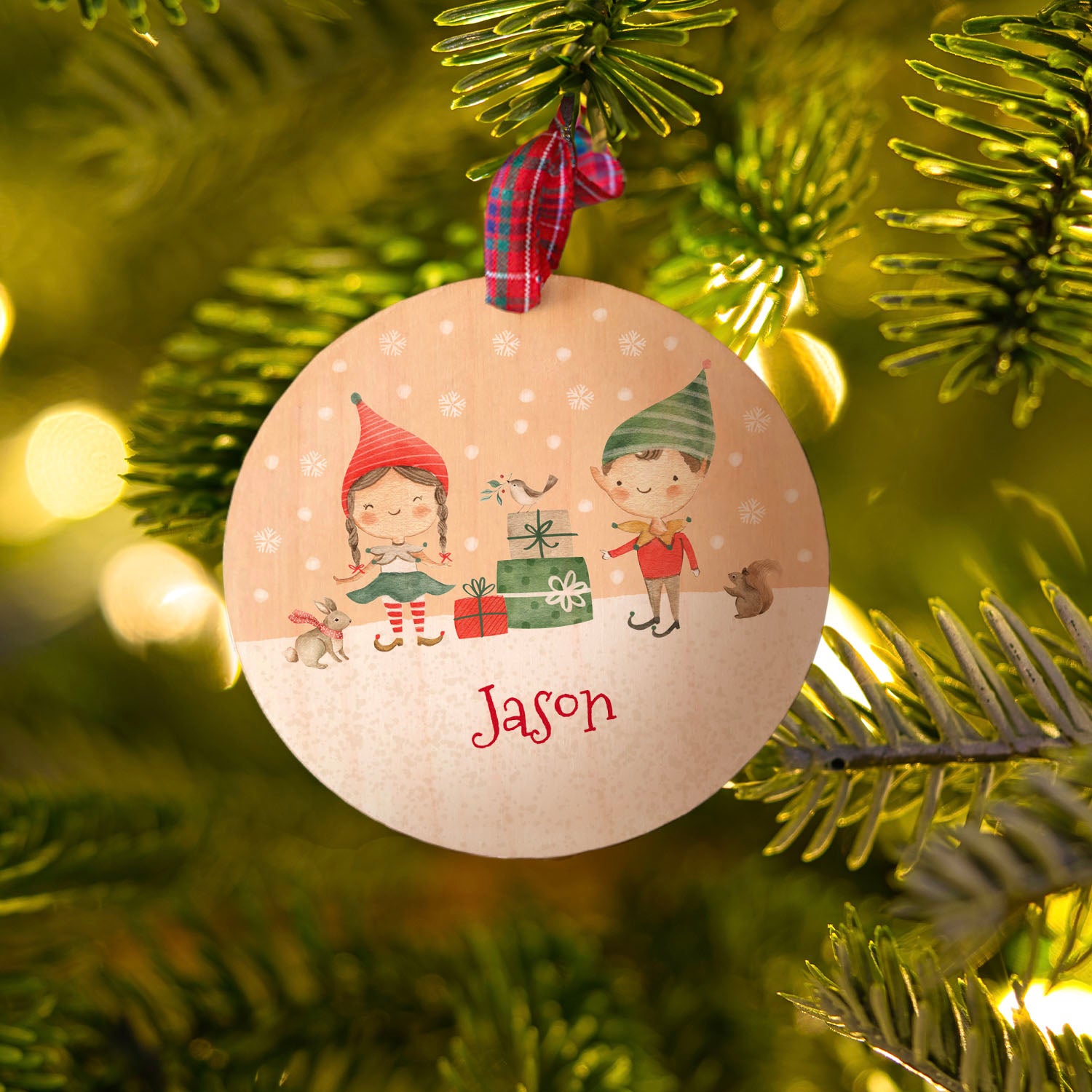 Personalised Elves Christmas Scene Tree Decoration