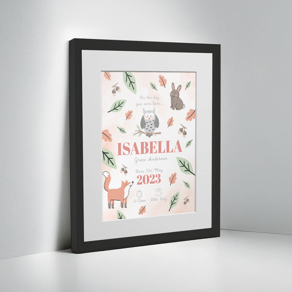 Personalised On Day You Were Born Woodland Framed Print
