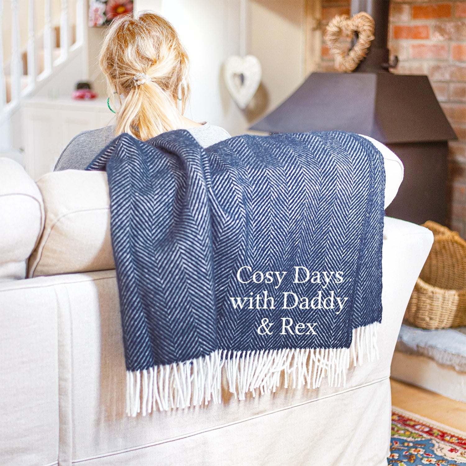Personalised Wool Blanket in Navy