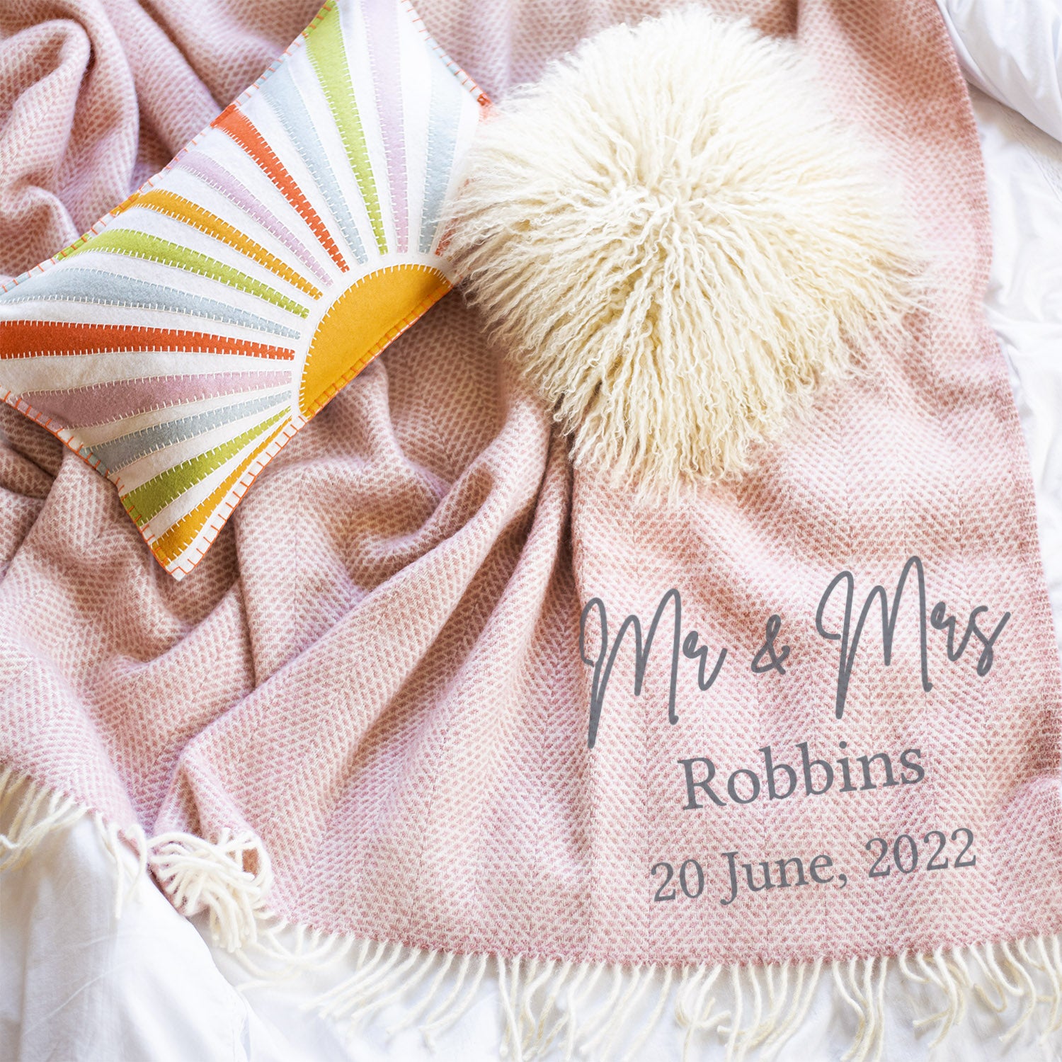 Personalised Couple's Wool Blanket in Pink