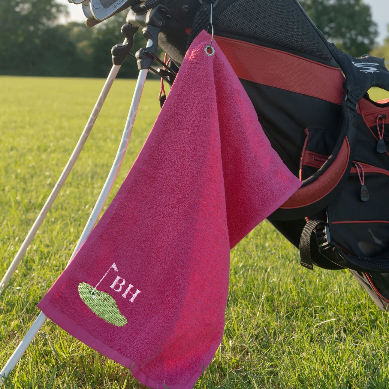Personalised Embroidered Pink Golf Towel