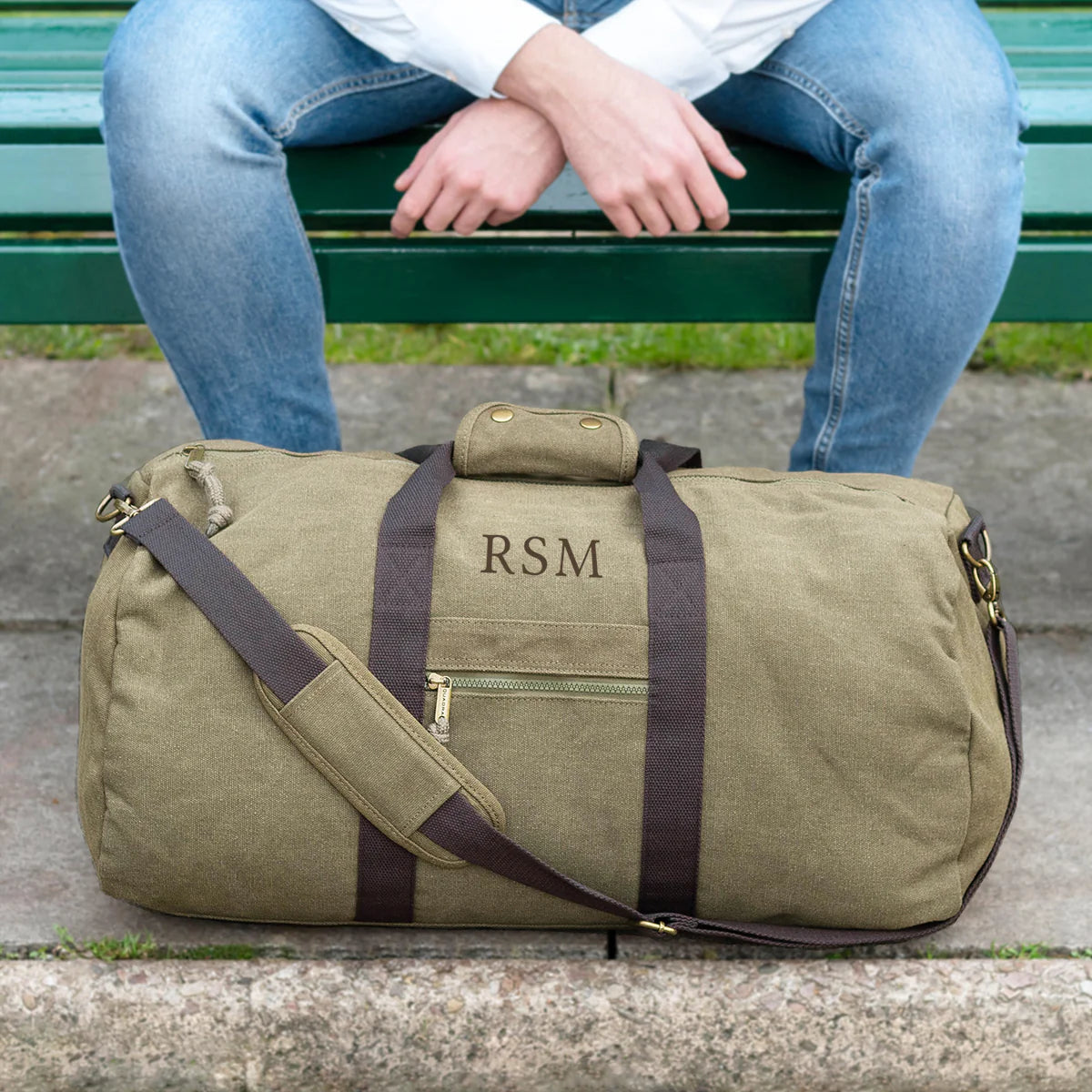 Personalised Large Canvas Holdall in Green