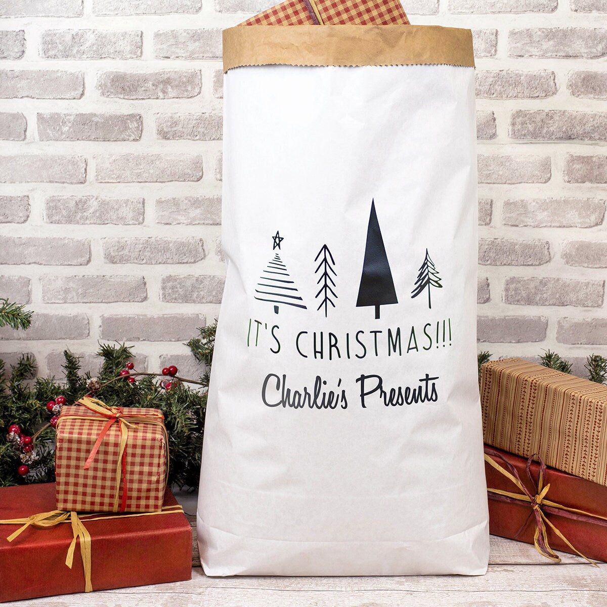 Personalised Trees Paper Christmas Sack