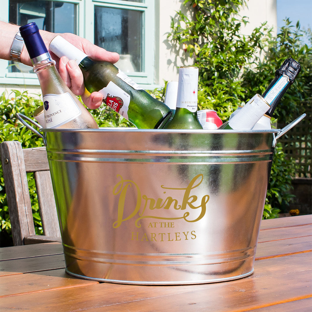 Personalised Beer Bucket Galvanised Steel 'Drinks at the'