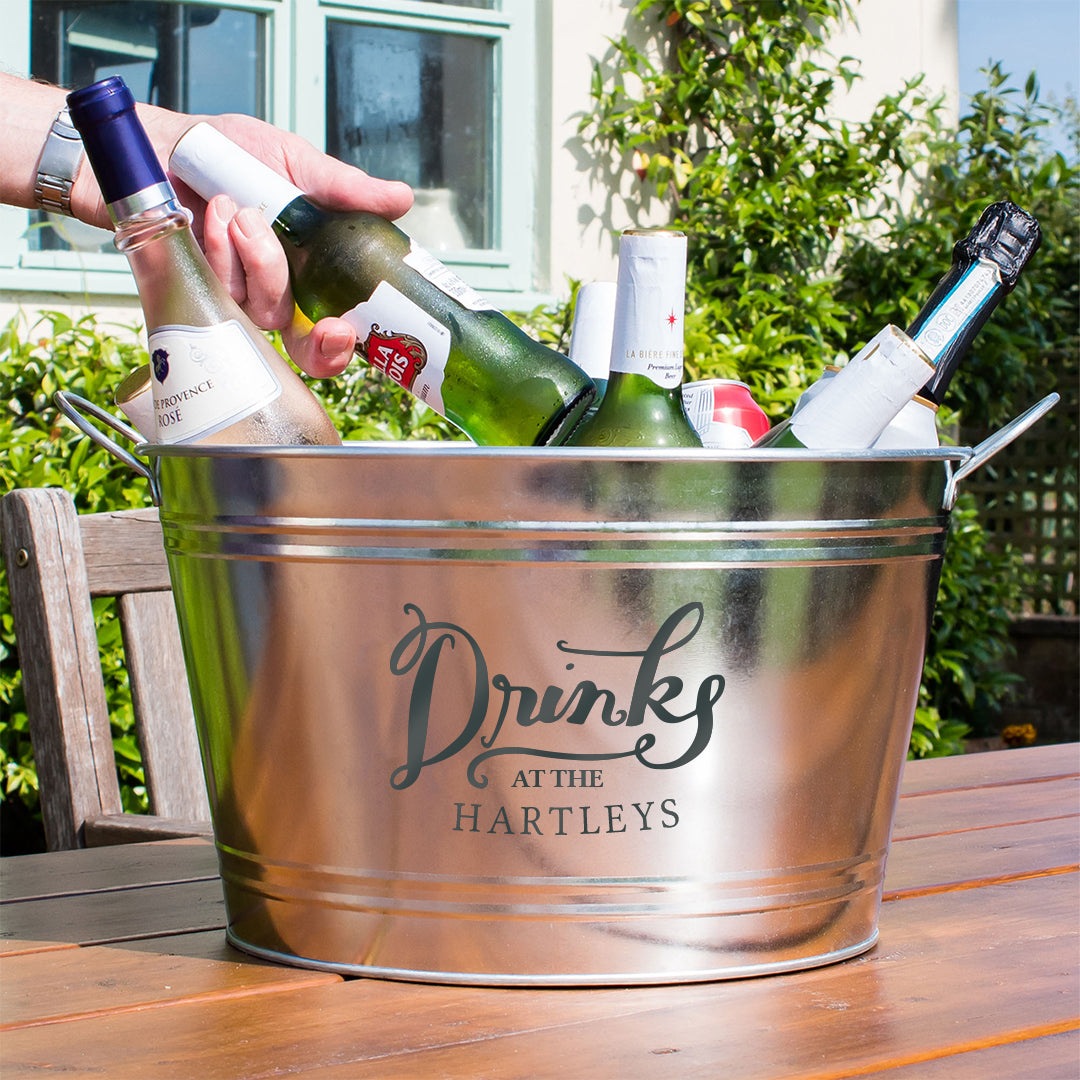 Personalised Beer Bucket Galvanised Steel 'Drinks at the'