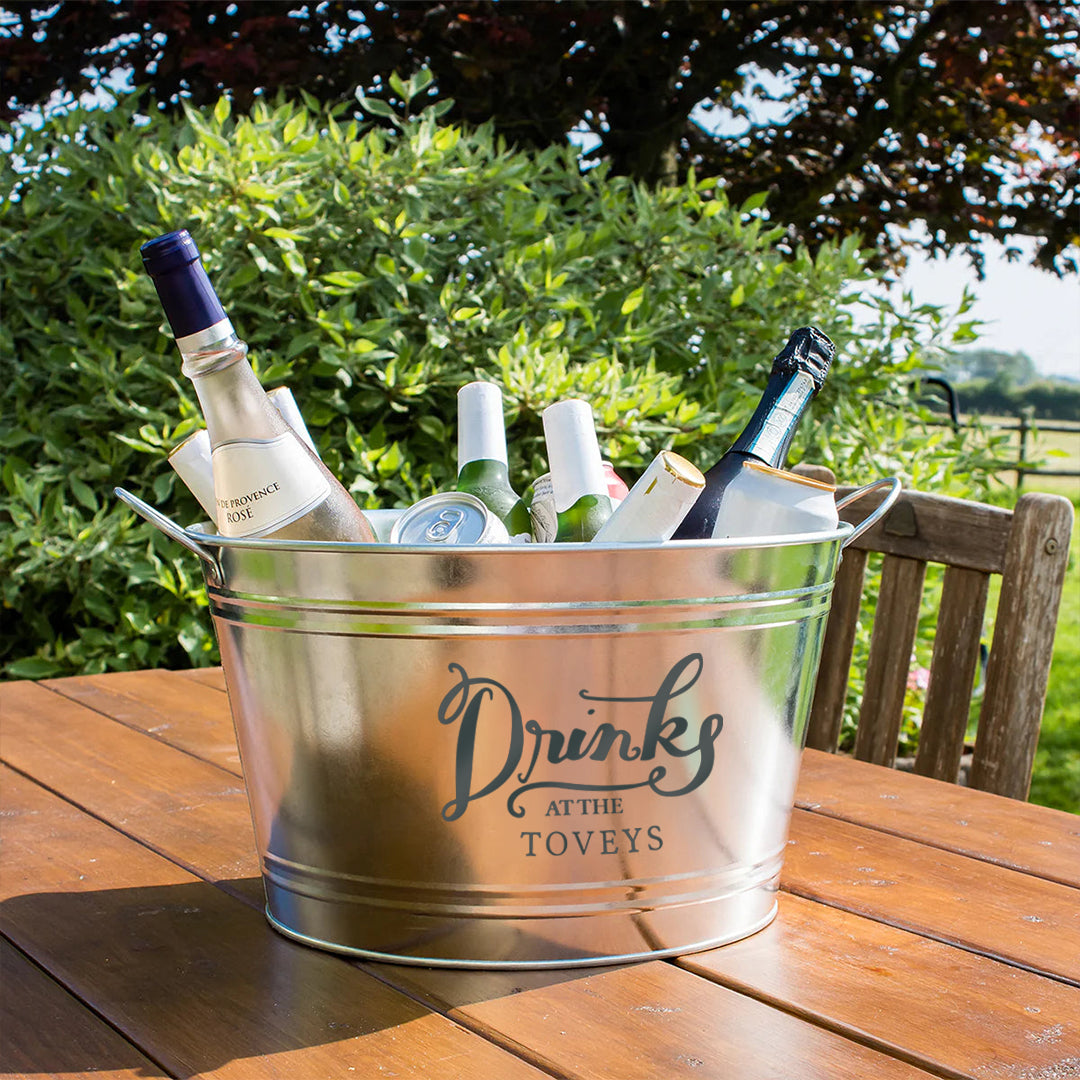 Personalised Beer Bucket Galvanised Steel 'Drinks at the'