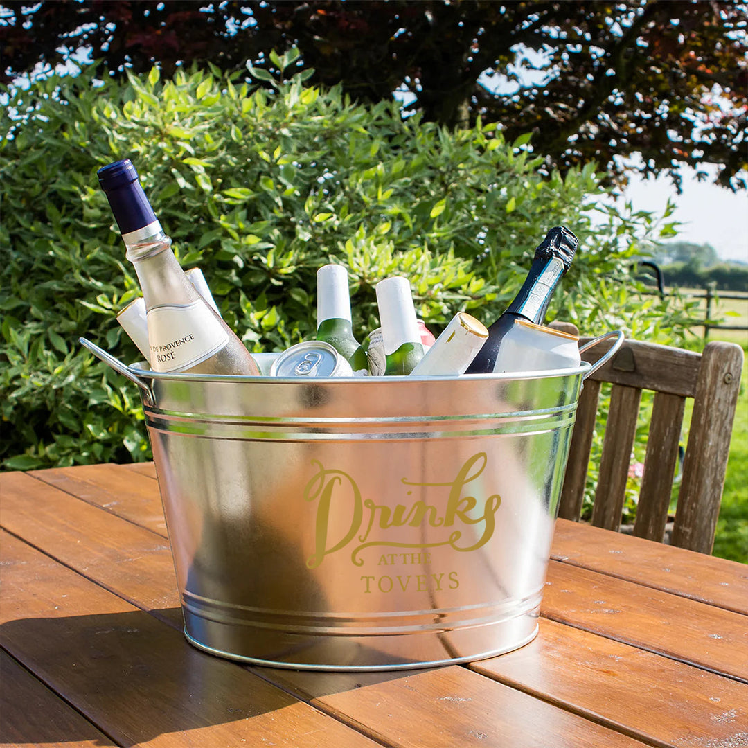 Personalised Beer Bucket Galvanised Steel 'Drinks at the'