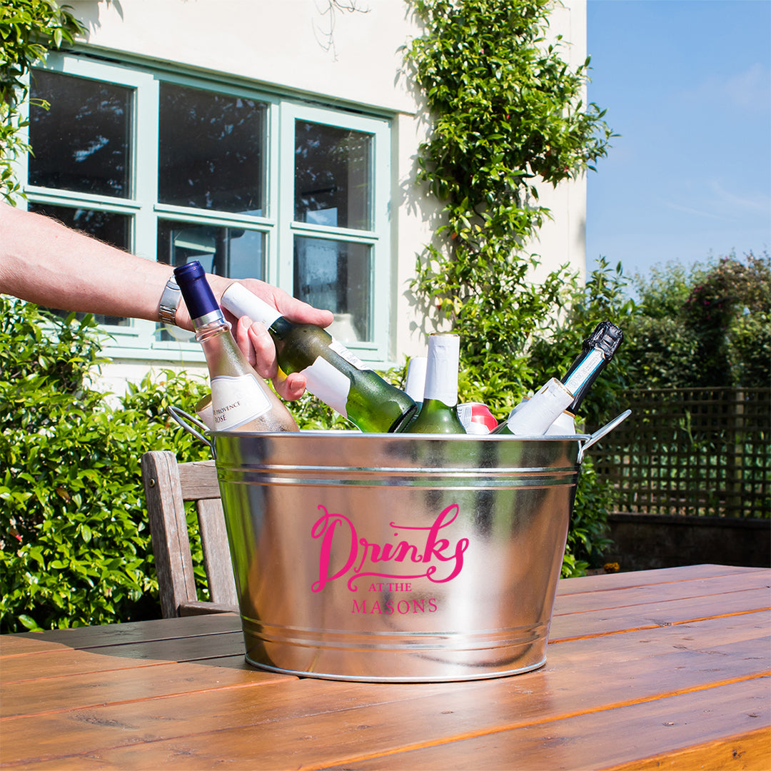 Personalised Beer Bucket Galvanised Steel 'Drinks at the'