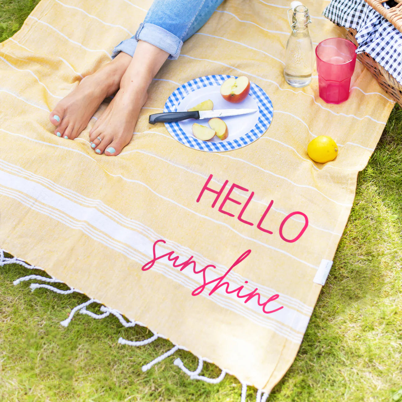 Personalised Square Yellow Picnic Blanket